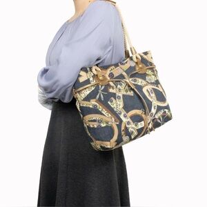 Vintage Salvatore Ferragamo Floral BOHO Printed Gancini 30 Denim Shoulder Bag